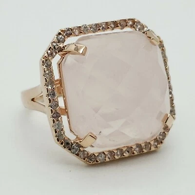 PJC Sterling Silver Rose Gold Toned 22mm Rose Quartz & White Topaz Ring Size 9.5 - Изображение 1 из 4