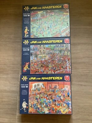 3 new sealed Jan Van Haasteren puzzles Magic Fair la tomatina w c soccer 1000 pc - Image 1 of 4