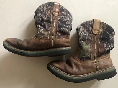 John Deere Camo Brown Green Cowboy Boots Kids Youth Child Size 3M Fast Shipping! - Image 1 of 4