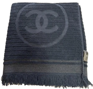 CHANEL Large Beach Bath Towel Navy Blue Floor Mat Coco Cotton 115.5×163cm - Picture 1 of 3