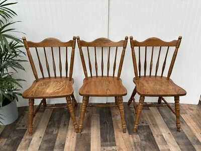 3 Vintage Oak Dining Chairs Oak Hill Collection By Temple-Stuart - Image 1 of 4