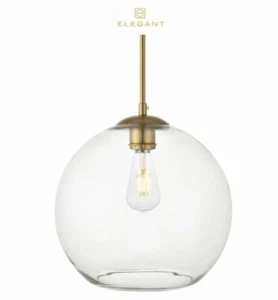Living District LD2224BR - Baxter 12" Pendant Clear Glass Shade Farmhouse, Brass - Picture 1 of 4