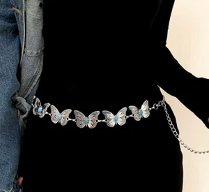 Nuevo Cinturón Cadena Mujer Moda Metal Dorado Plata Estilo Mariposa - Imagen 1 de 7