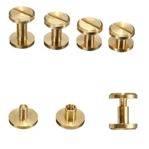 DIY Flat Belt Screw Leather Craft Chicago Nail Brass Solid Rivets Stud Head I - Picture 1 of 26