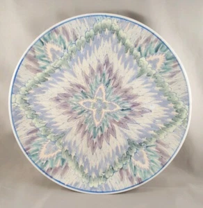 Hand Painted Decorative Plate Made in Macau Floral Leaves Blue Green Burgundy  - Picture 1 of 6