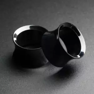 Black PVD Saddle Fit Double Flare Tunnel | 316L PVD Coated Ear Gauges - Picture 1 of 4