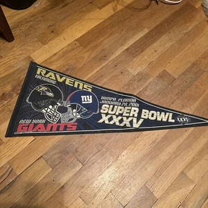 2001 Super Bowl XXXV Ravens vs. Giants, Felt Banner Flag, Vintage & Perfect Cond - Picture 1 of 3