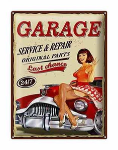 Blechschild Pinup 30x40 cm Retro Garage service repair 24/7 Deko Schild tin sign - Bild 1 von 5