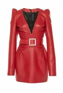 Handgefertigt Damen Lammleder Promi Kleid, Leder Stylisch Outfit Red - Bild 1 von 2