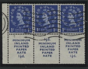 1953 1d TUDOR WMK ADVERT PANE 'MINIMUM INLAND PAPER RATE' FINE USED. SG 516a - Picture 1 of 1