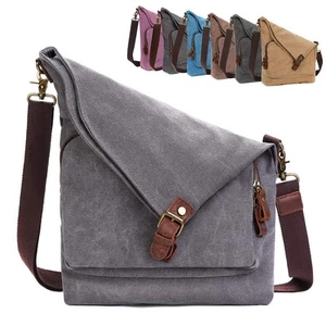 Canvas Crossbody Bag for Women Genuine Leather Messenger Purse Handbags Shoul... - Picture 1 of 8