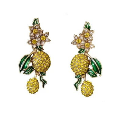 Vintage colored diamond lemon flower pendant for women's personalized earrings - Image 1 of 3