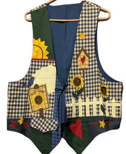 Gilet fatto a mano 3x taglia 24 reversibile nonna casetta insegnante voliera girasole  - Foto 1 di 7