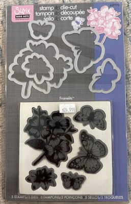 Sizzix Framelits Flowers & Butterflies Stamp & Die set #657773 Hero Arts - New! - Image 1 of 2