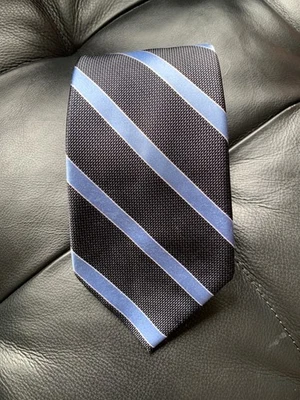 Jones New York Silk Tie Necktie Dark Gray w/Light Blue Stripes 3.75"x60" - Image 1 of 4