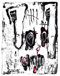 HAPPY GRAVE Künstler original signiert Mixed Media GEMÄLDE Kunst : "ANXIETY BUNNY" - Bild 1 von 1