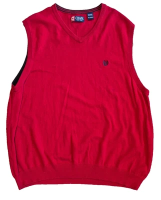 Red Holiday Christmas Knit Vest Men XL Sleeveless Sweater Preppy Business Classy - Image 1 of 4