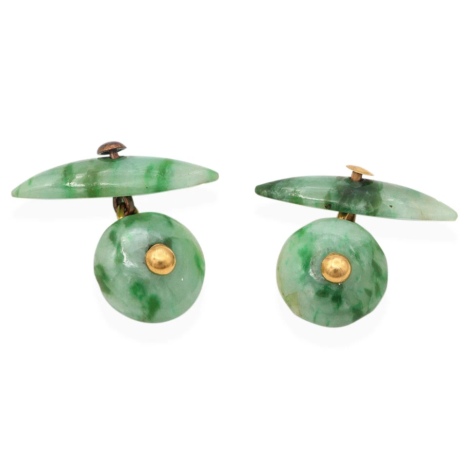 Gemelos vintage de jade de oro amarillo de 20k para hombre Foto 1 de 3