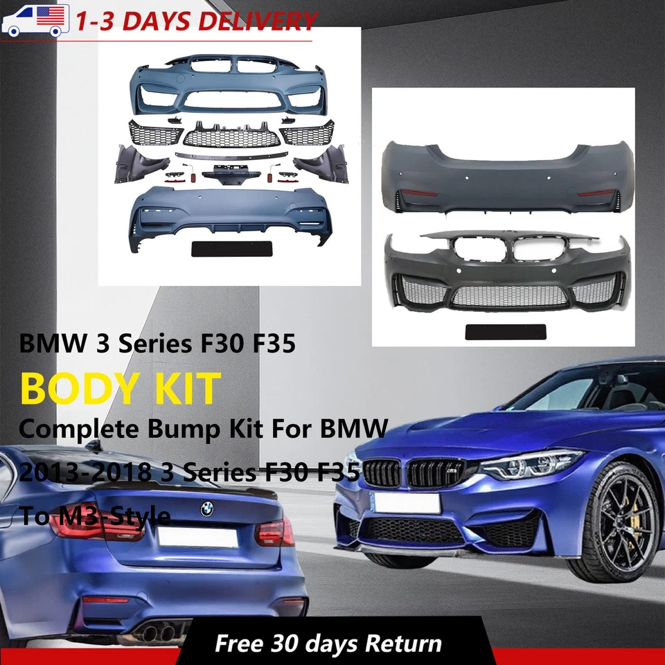 Fits 2013-2018 BMW 3 Series F30 F35 330i 320i To M3-Style New Bumper Cover Kit — 第 1/4 张图片