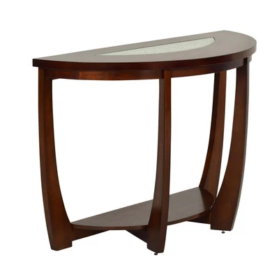 Rafael Sofa Table in Cherry Finish Wood  with Cracked Glass Insert - Image 1 of 4