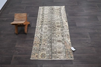 Alfombra de corredor turca vintage 2x5 pies lana anatolia hecha a mano pasillo Oushak BEIGE Foto 1 de 4