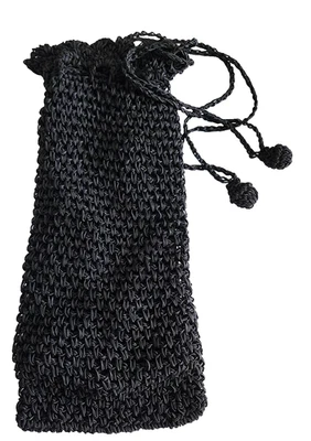 Vintage ADG Edwardian Style Black Drawstring Crocheted Purse , 15" long, lined - Image 1 of 4