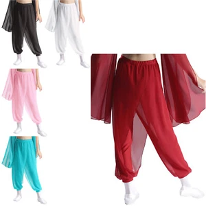 Girls Split Chiffon Overlay Belly Dance Pants Yoga Latin Dancing Performance - Picture 1 of 46