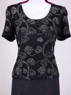 St. John Damen Strick schwarz silber Nieten Metallic Schimmer Top Gr. 6 - Bild 1 von 4