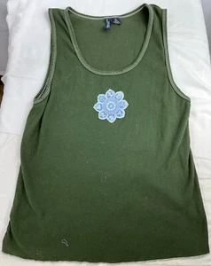 American Eagle olivgrün Blumen U-Ausschnitt Boyfriend Tank Top Größe L Vintage Q - Bild 1 von 6
