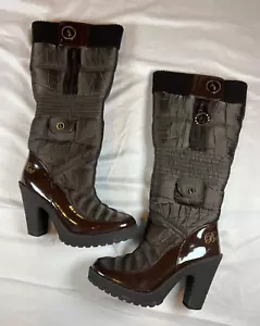 Baby Phat Akira? Womens Sz 8 Brown Quilted Puffer High Heel Boots Y2K Rare VTG - Picture 1 of 20