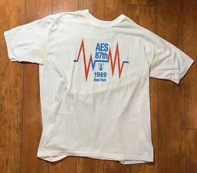 Редкая винтажная футболка AES Audio Engineering Society 1989 одинарный шов XL NY - Изображение 1 из 4