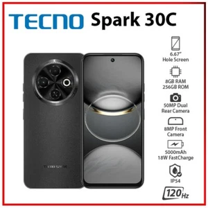 (New) TECNO Spark 30C 8GB+256GB BLACK Dual SIM Unlocked Android Mobile Phone - Picture 1 of 4