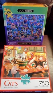Eric Dowdle HUNDEAUSSTELLUNG und Büffel KÄTZCHENKÜCHE 500 und 750 Teile PUZZLE - Bild 1 von 6