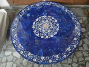5'x5' blue lapis marble dining center table top fancy inlay mosaic home - Picture 1 of 8