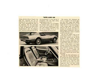 1970 CHEVROLET CORVETTE 454 / 390 OR 460-HP ~ ORIGINAL SMALLER ARTICLE / AD - Picture 1 of 1