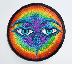 * Sew On Patch * Nepalese Made * 8.3 cm * Buddha Eyes - Rainbow - Picture 1 of 4