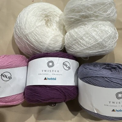 Hobbii Twister Solid Cotton Acrylic Blend 3.5oz 437yd Purple Pink White READ - Image 1 of 4
