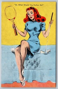 Postcard Pretty Red Head - Tennis, Golf or What Would You Rather Do? *A4574 - Picture 1 of 2