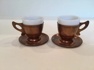 Set 2 tazzine caffè espresso Demitasse rame turco vintage inserto vetro latte - Foto 1 di 9