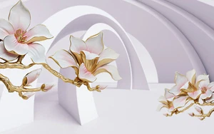 Photo Wall Mural-3D ABSTRACT-(2109V)-NON WOVEN-Flowers Pillar Modern Wallpaper - Picture 1 of 1