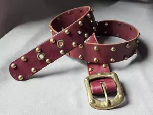 vintage STUDDED handcrafted 38 motorcycle COWHIDE leather belt HIPPIE boho PUNK - Picture 1 of 13