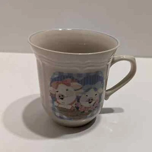 Tazza Tienshan in gres - maiali bianchi, rosa e blu a scacchi floreale - Foto 1 di 8