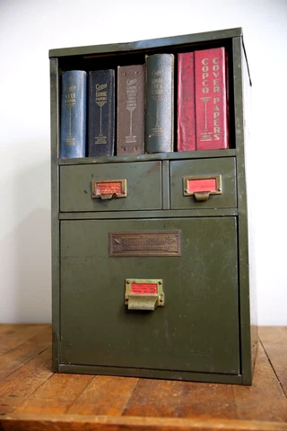 Vintage Central Ohio Industrial Card Catalog Metal Cabinet Ledger Holder file Cover
