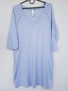 Hanro Switzerland V-Neck 3.4 Sleeve Long Cotton Nightgown Blue Sz L 14/16