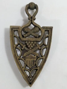 Vintage Sword & Shield Decorative Solid Brass Crest Shaped Trivet - Picture 1 of 4