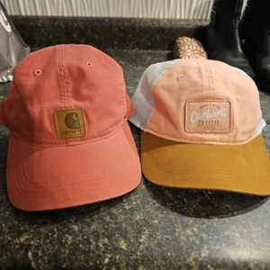 Carhartt Mesh Canvas Strapback Snapback Hat Cap Lot of 2 Pink Rose Trucker Work - Picture 1 of 9