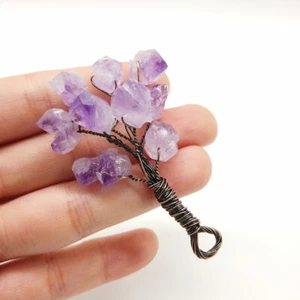 1PC Natural Raw Rough Amethyst Crystal Tree Pendant Antique Bronze Jewelry - Picture 1 of 6
