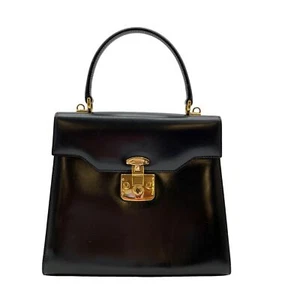 Authentic GUCCI Lady Lock Hand Bag Black Leather #36634021 - Picture 1 of 12