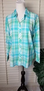 NWT Talbots Button Front Shirt PXL Blue/Green Mulberry Plaid 100% Cotton MINT - Picture 1 of 13