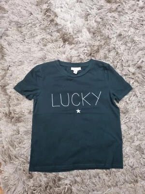 Topshop Cropped Deep Green 'Lucky Star'  T Shirt UK 6 Petite Barely worn - Image 1 of 2